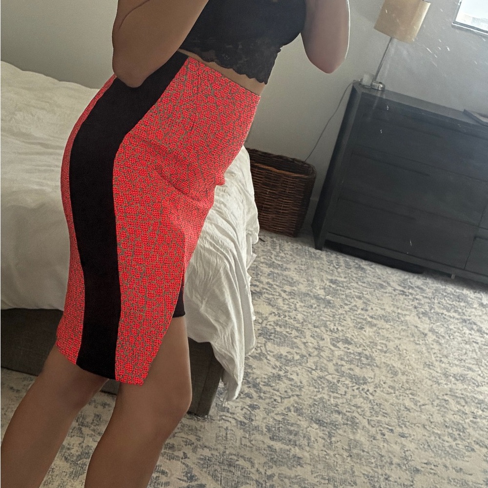 Women's Neon Coral Contrast Pencil Skirt
